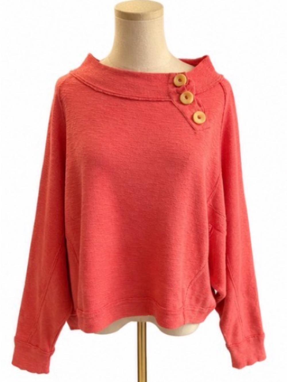 Free People We The Free Oversized Coral Button Shoulder Sweatshirt Top Medium